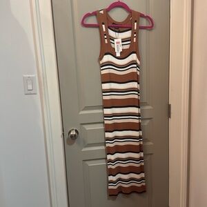 Sanctuary Brown and White Striped Midi Dress